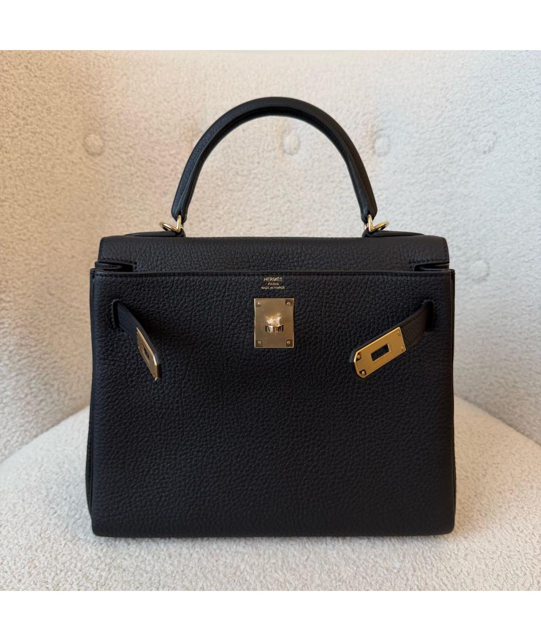HERMES Черная кожаная сумка с короткими ручками, фото 4