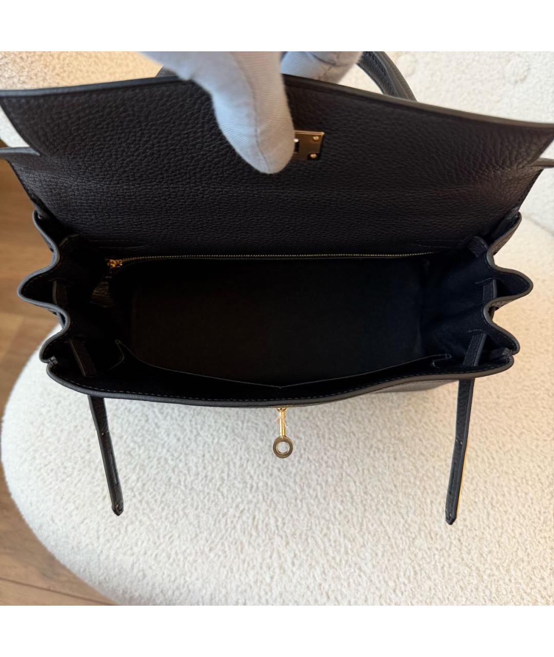 HERMES Черная кожаная сумка с короткими ручками, фото 6
