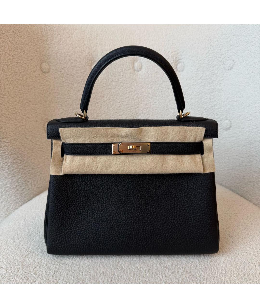 HERMES Черная кожаная сумка с короткими ручками, фото 2