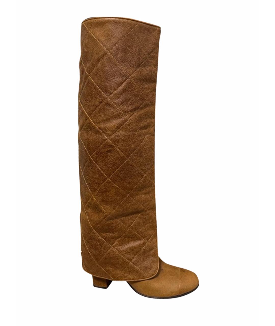 CHANEL Коричневые кожаные ботфорты, фото 1