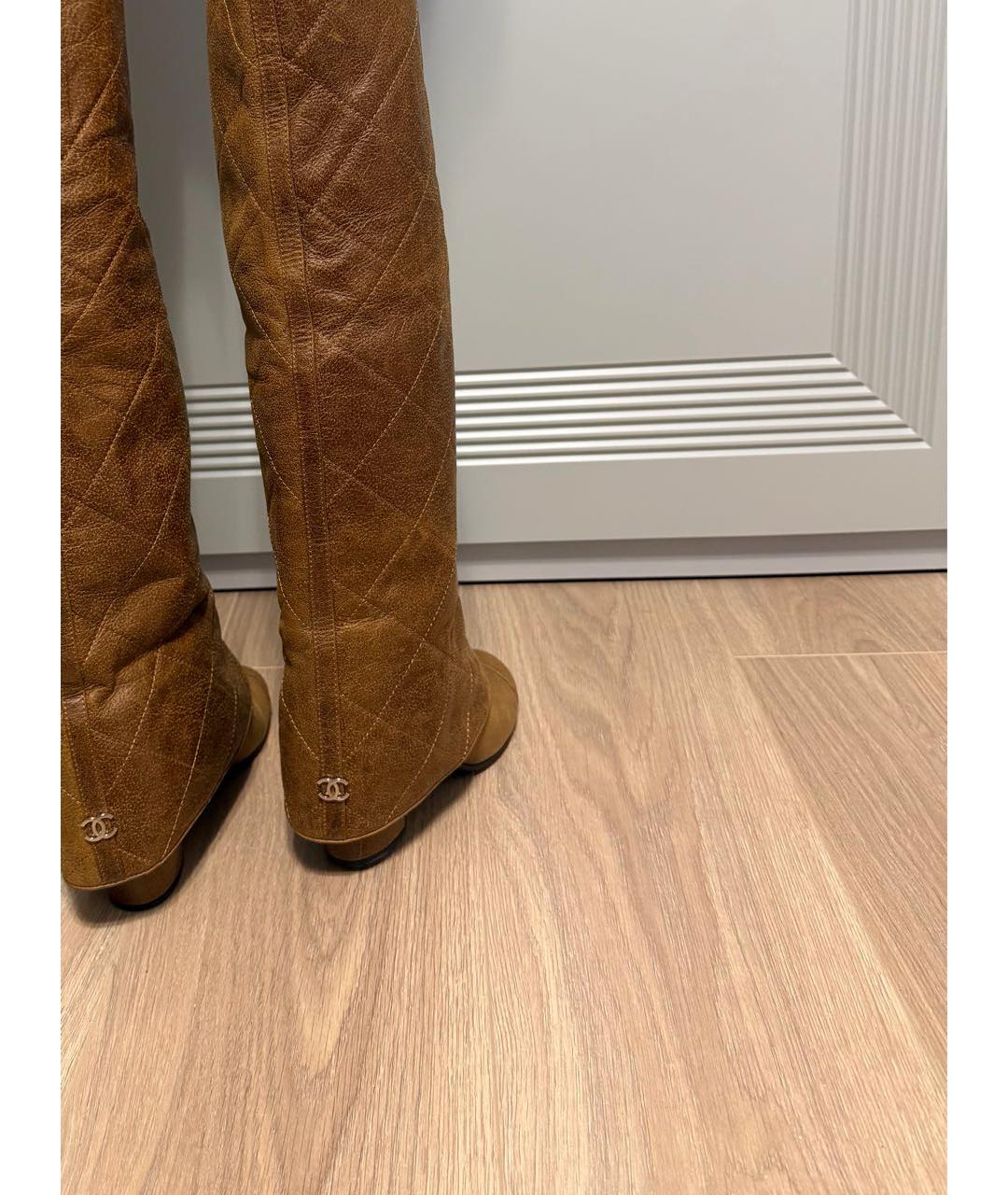 CHANEL Коричневые кожаные ботфорты, фото 6