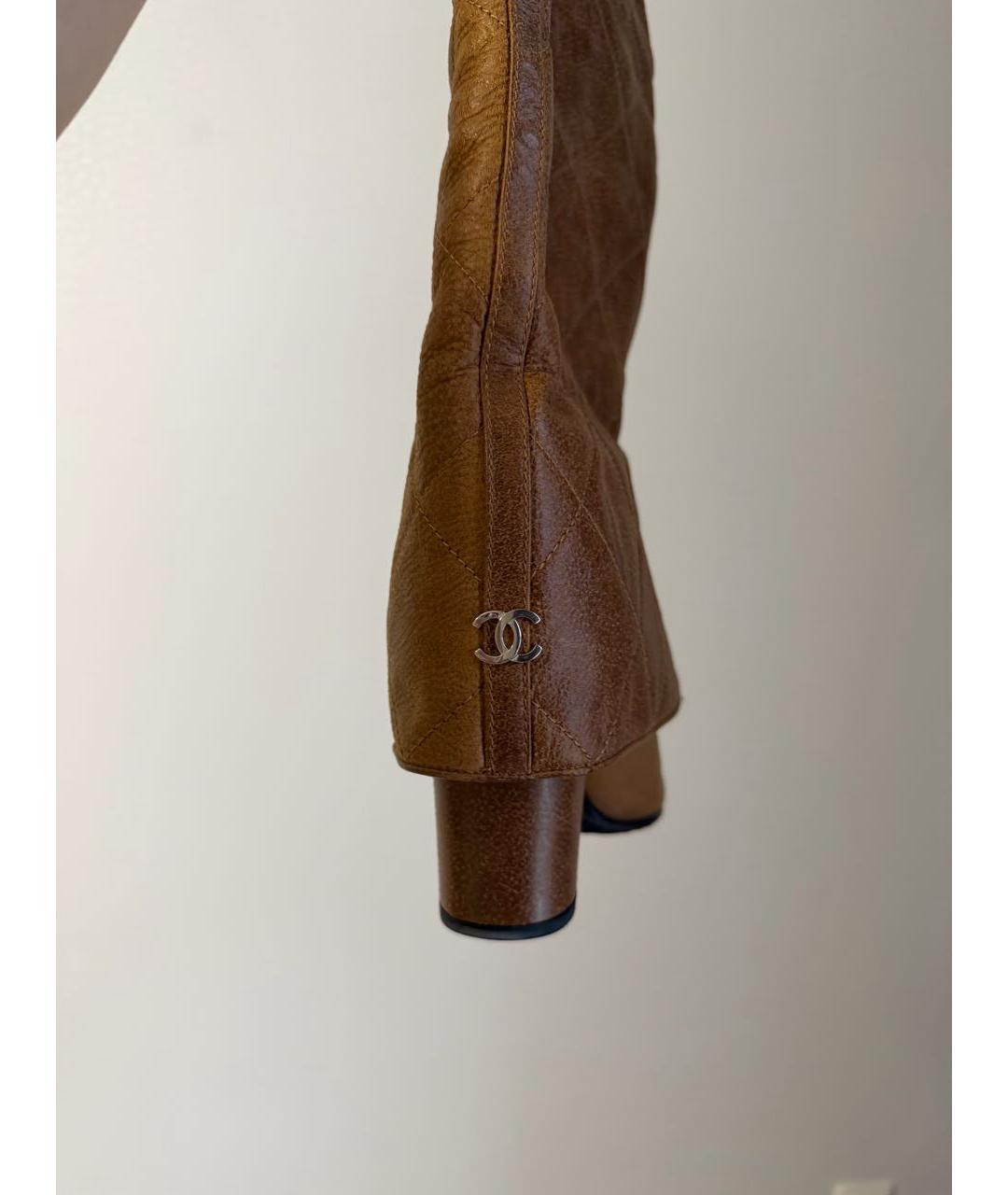 CHANEL Коричневые кожаные ботфорты, фото 4