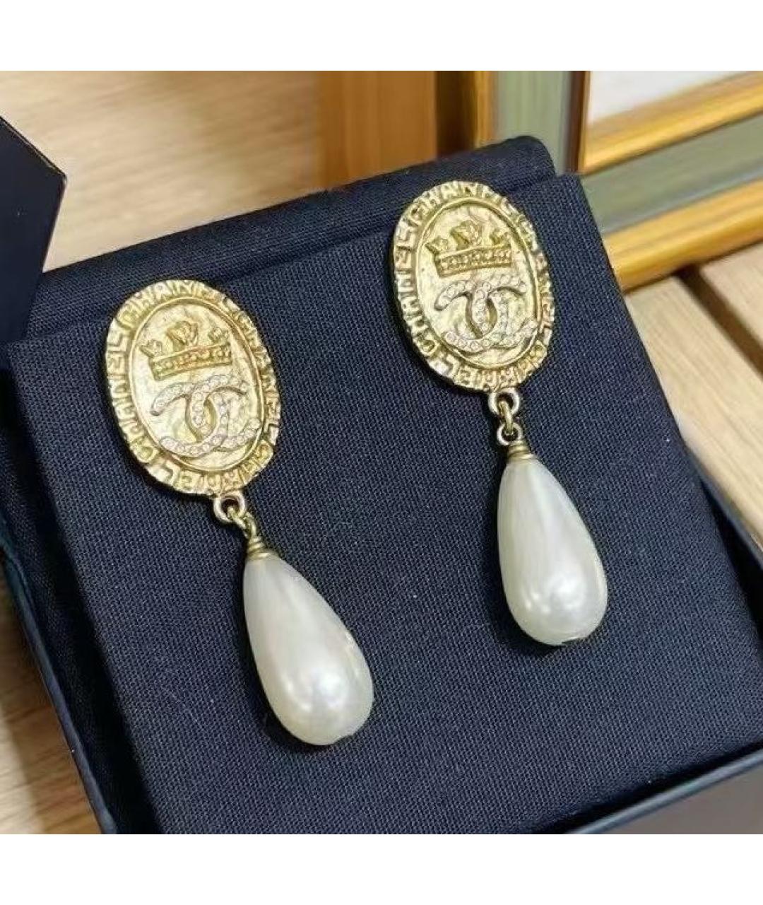 CHANEL Золотые металлические серьги, фото 2