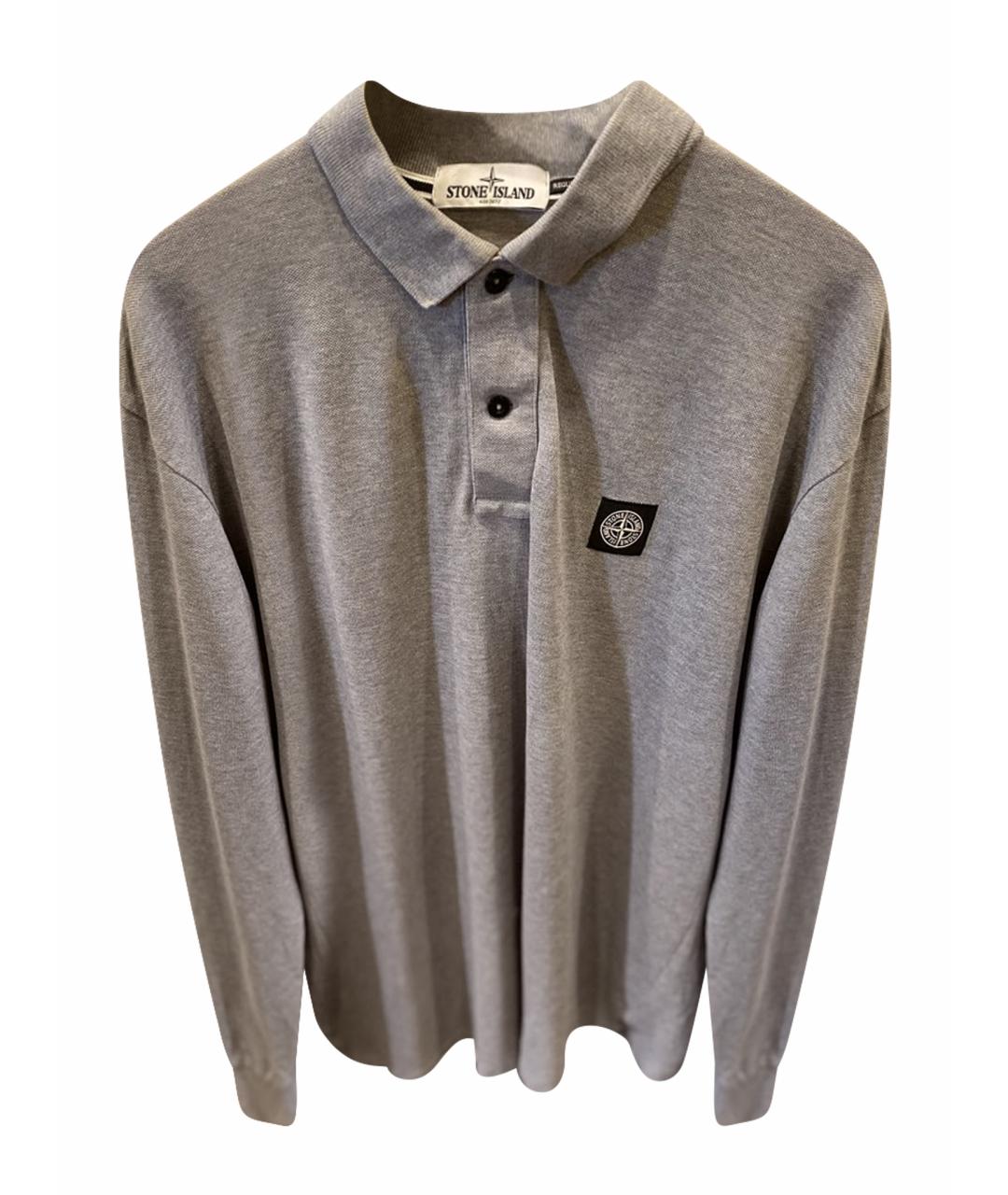 STONE ISLAND Серое хлопковое поло с длинным рукавом, фото 1
