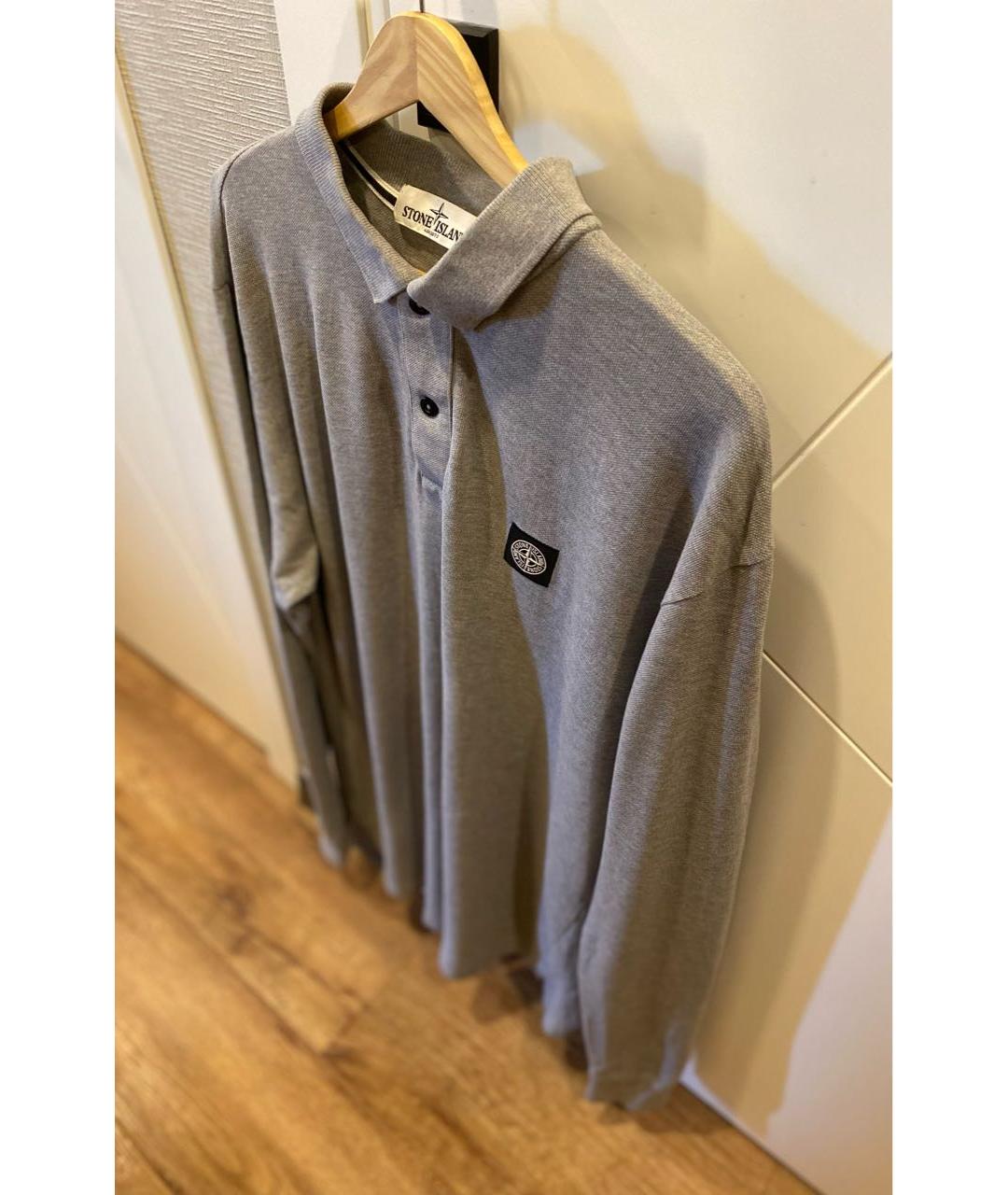 STONE ISLAND Серое хлопковое поло с длинным рукавом, фото 3