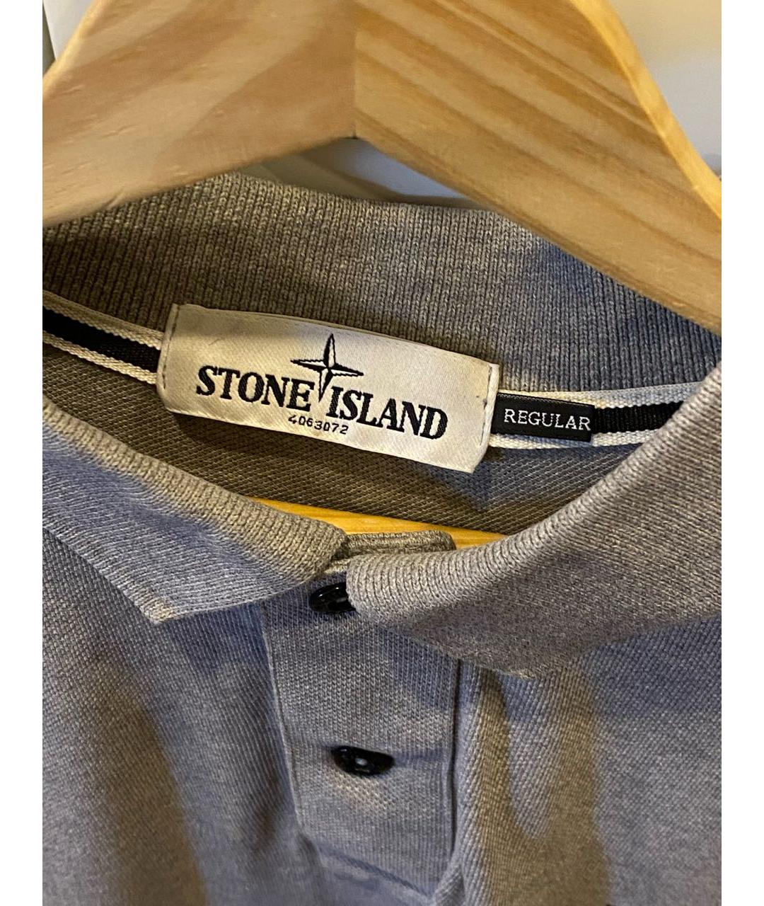 STONE ISLAND Серое хлопковое поло с длинным рукавом, фото 5