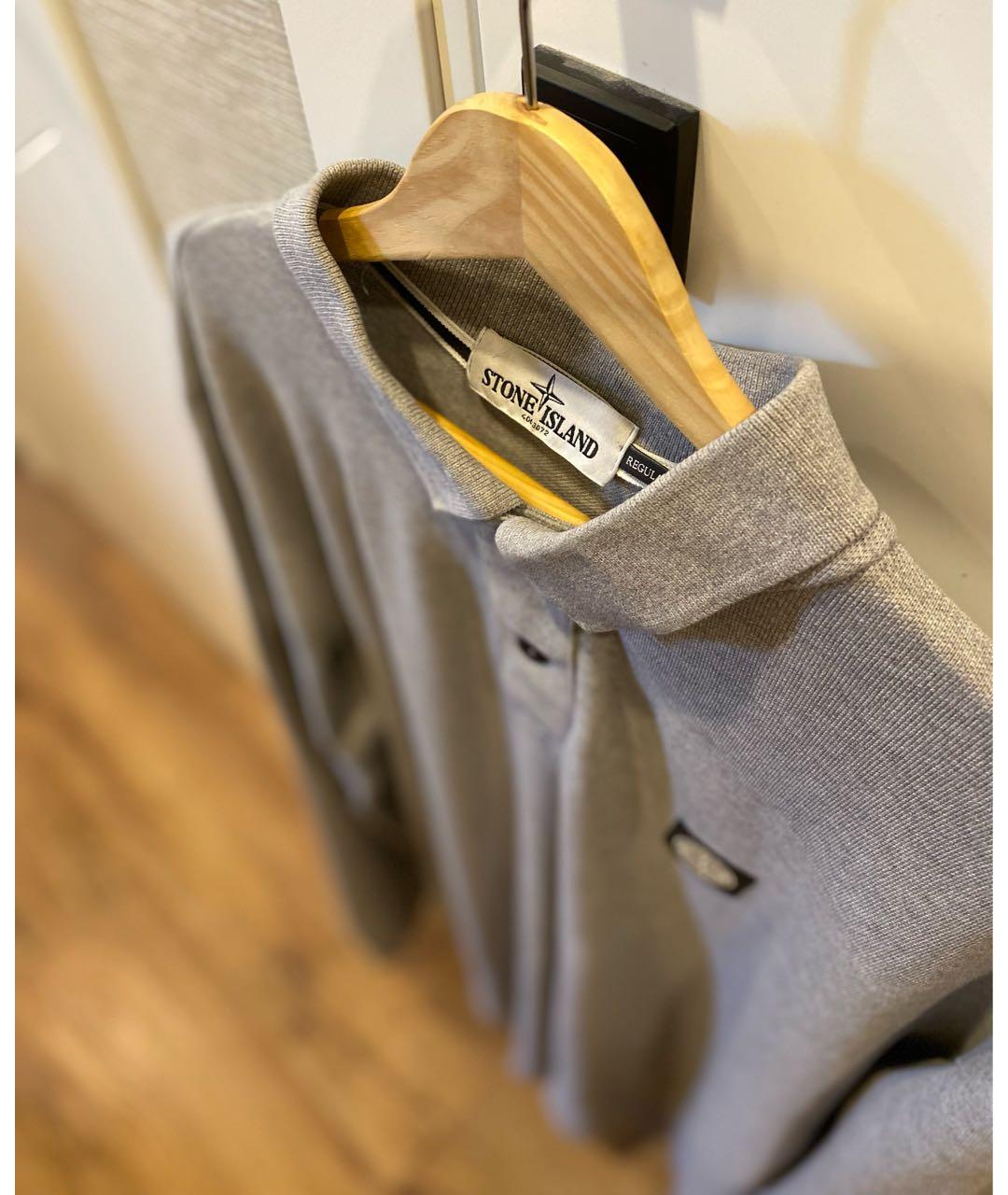 STONE ISLAND Серое хлопковое поло с длинным рукавом, фото 4