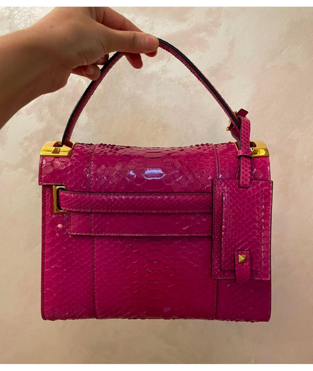 VALENTINO Фуксия сумка с короткими ручками из экзотической кожи, фото 2