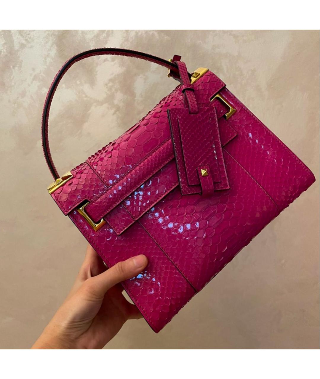 VALENTINO Фуксия сумка с короткими ручками из экзотической кожи, фото 3