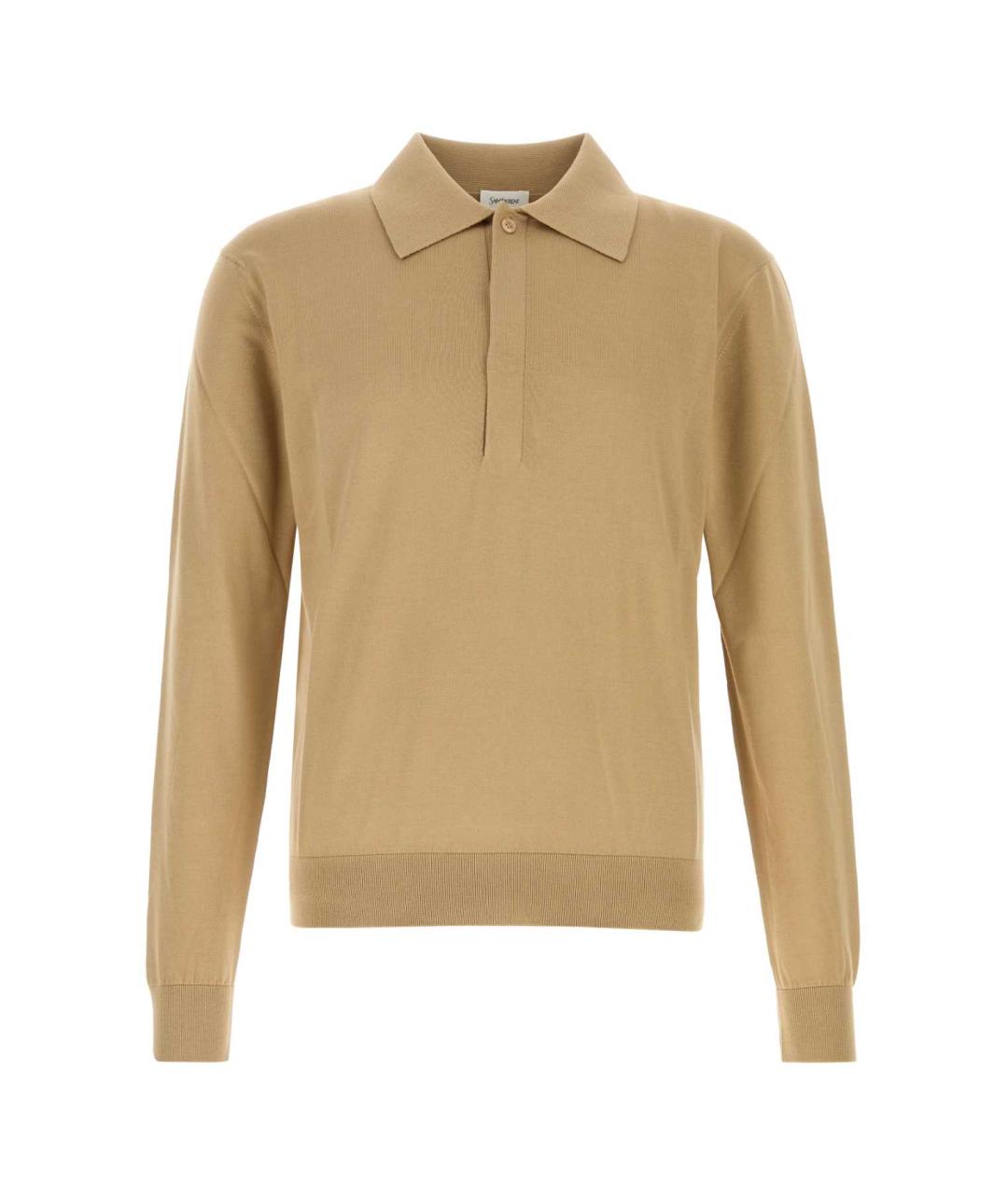 SAINT LAURENT Бежевое хлопковое поло с длинным рукавом, фото 1