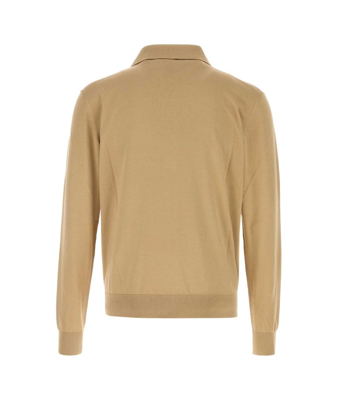 SAINT LAURENT Бежевое хлопковое поло с длинным рукавом, фото 2