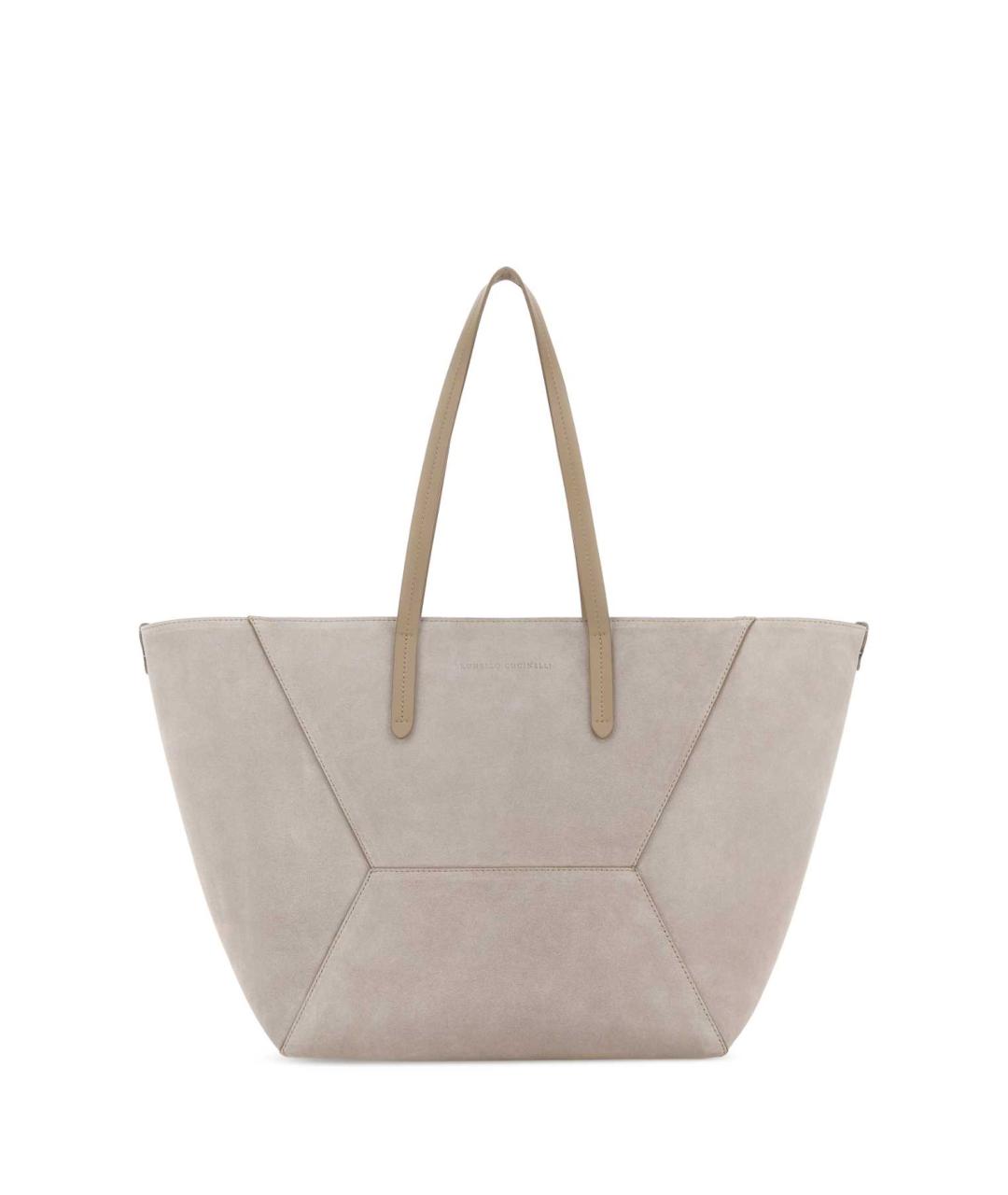 BRUNELLO CUCINELLI Серая кожаная сумка с короткими ручками, фото 1