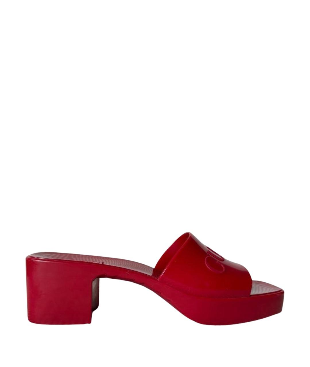 GUCCI Красные резиновые мюли, фото 1