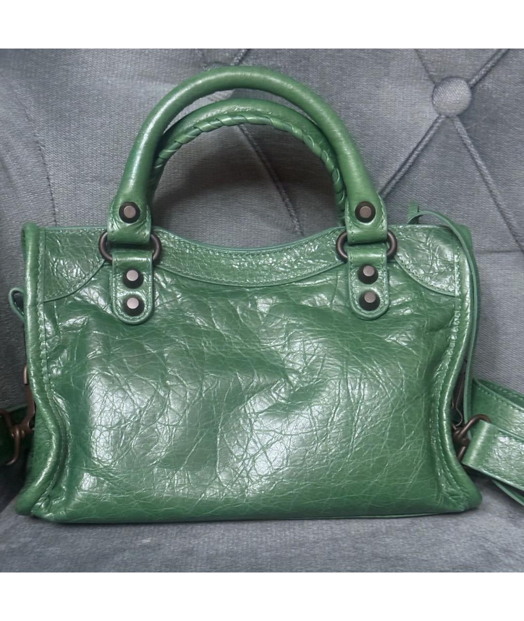 BALENCIAGA Зеленая кожаная сумка с короткими ручками, фото 4