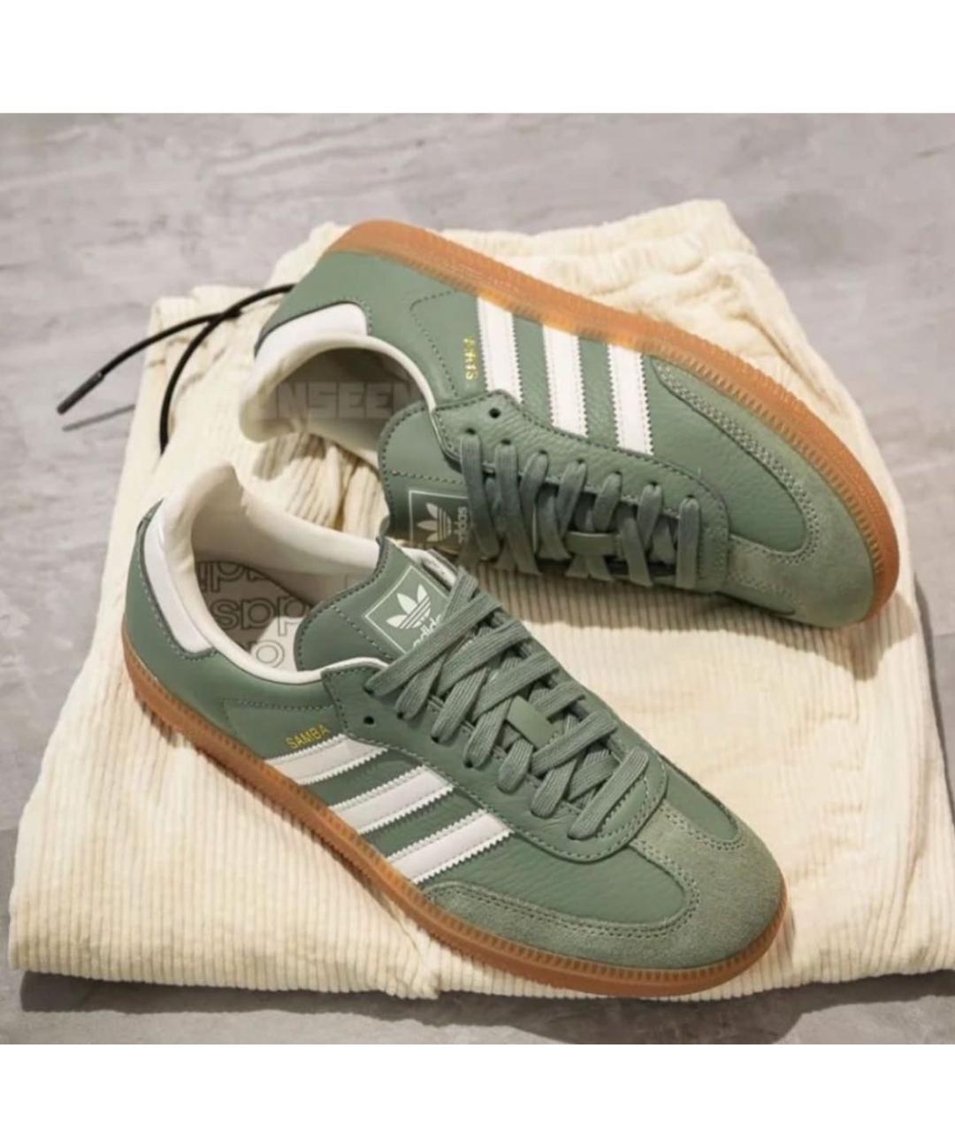 ADIDAS Зеленые кожаные кроссовки, фото 2