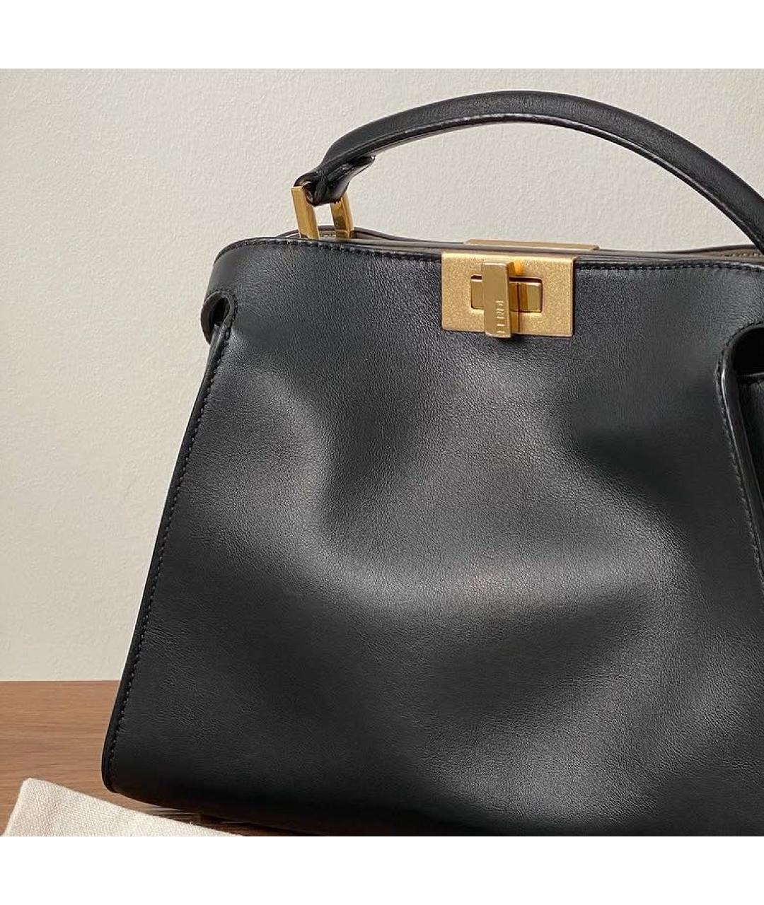 FENDI Черная кожаная сумка с короткими ручками, фото 2