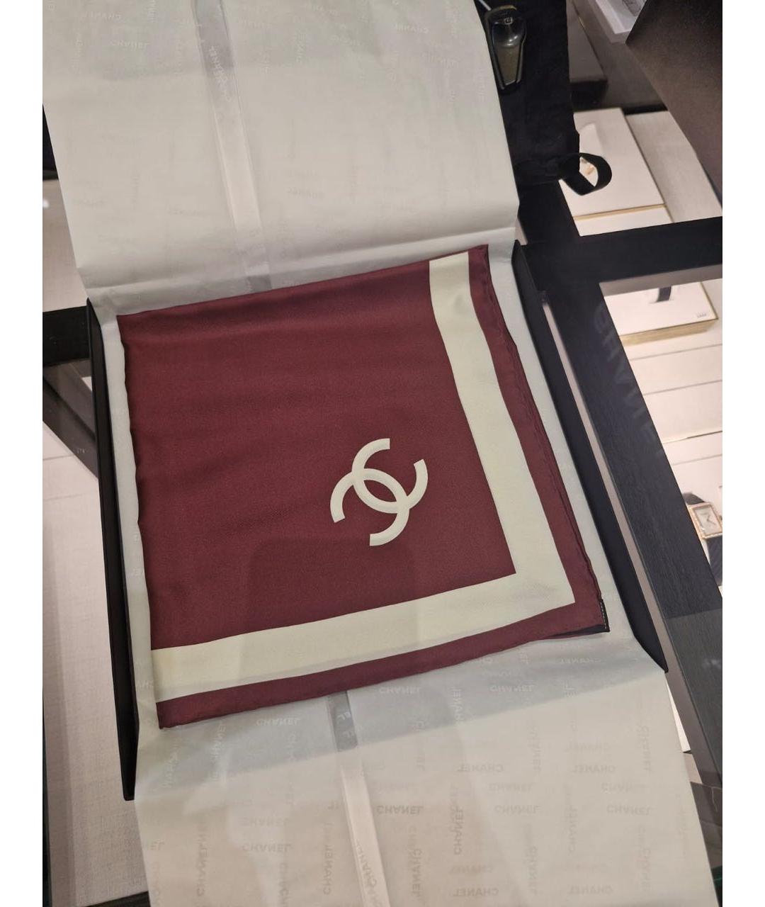 CHANEL Бордовый шелковый платок, фото 2