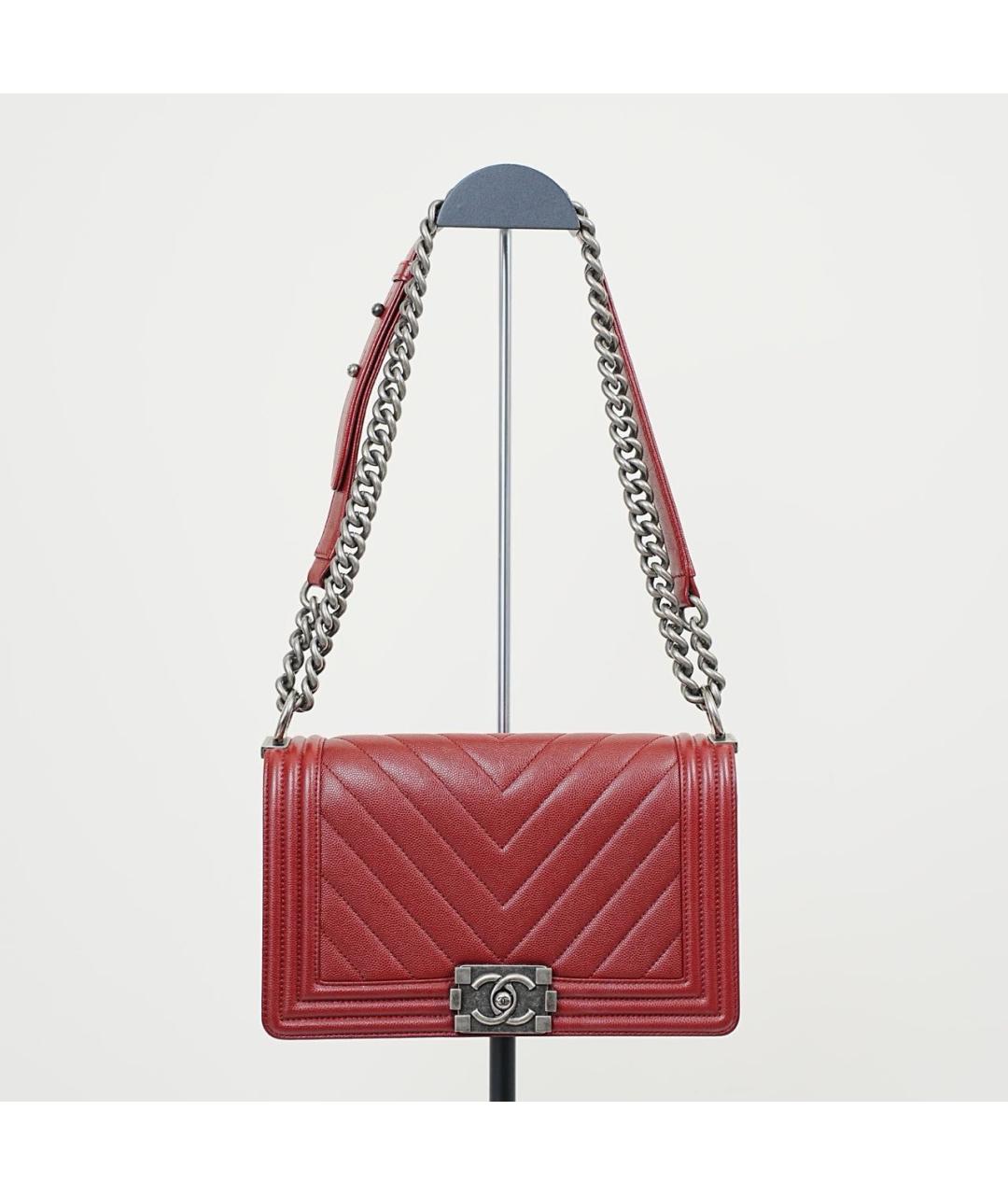 CHANEL Красная кожаная сумка через плечо, фото 5