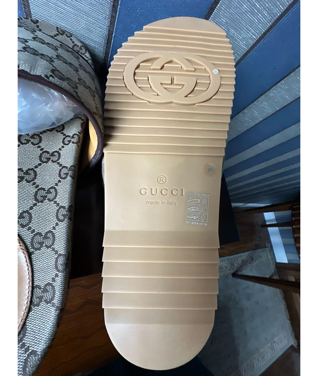 GUCCI Бежевые текстильные шлепанцы, фото 5
