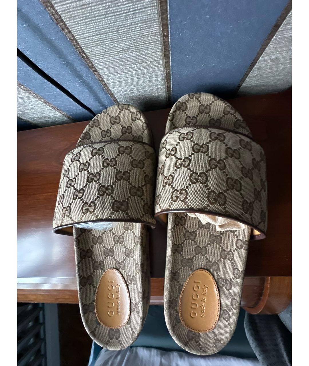 GUCCI Бежевые текстильные шлепанцы, фото 3