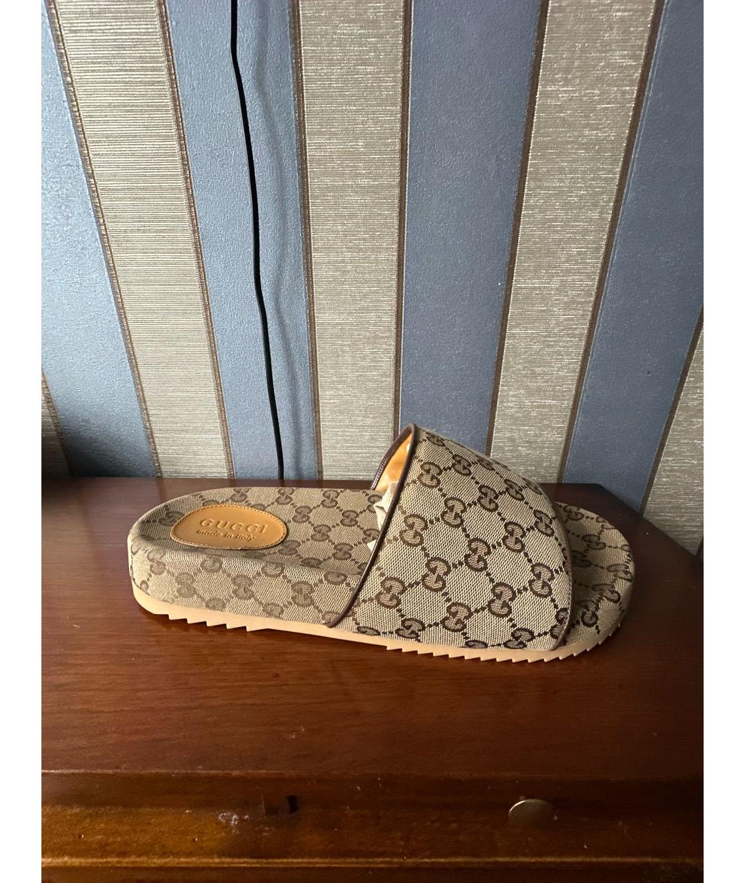GUCCI Бежевые текстильные шлепанцы, фото 9