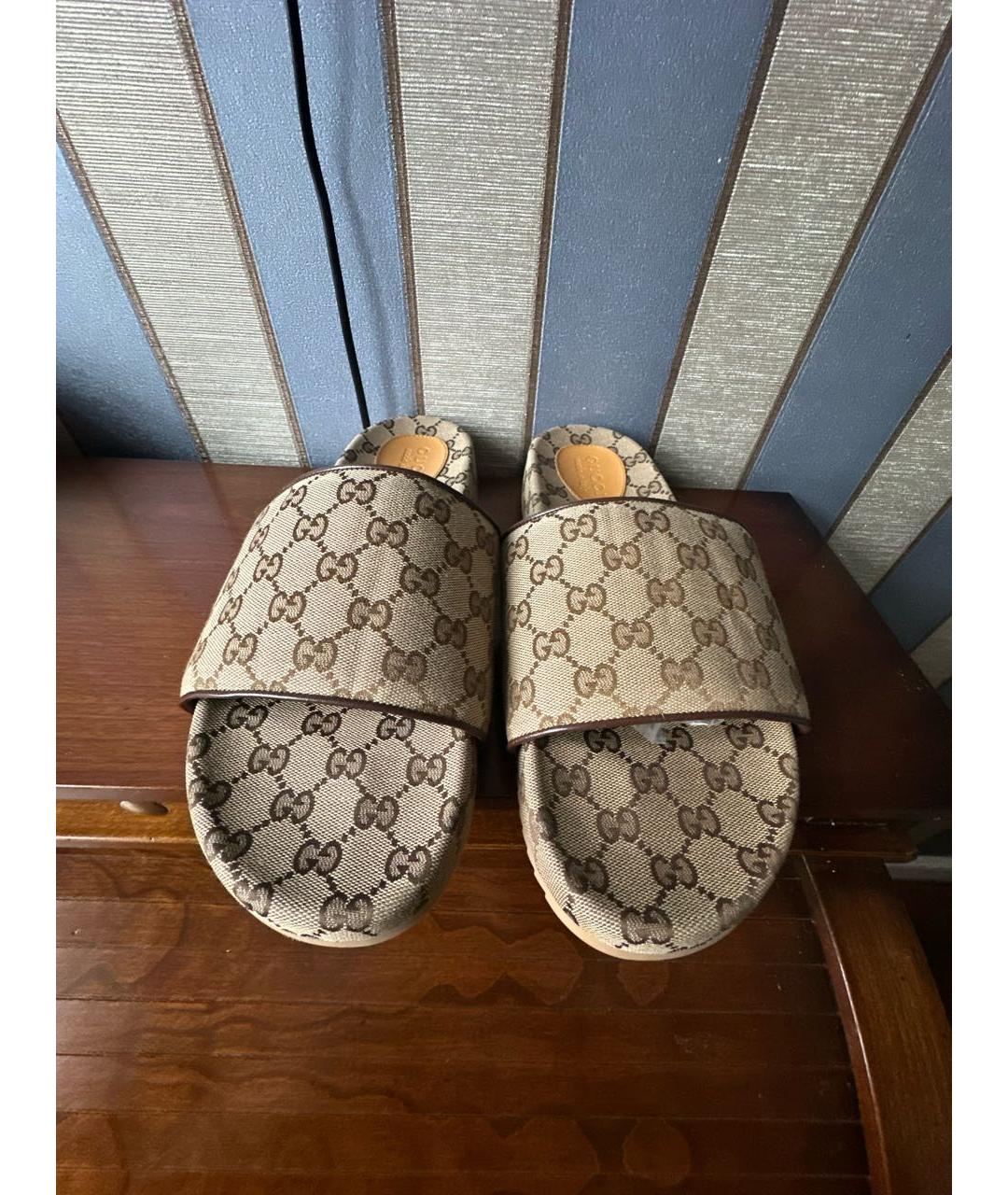GUCCI Бежевые текстильные шлепанцы, фото 2