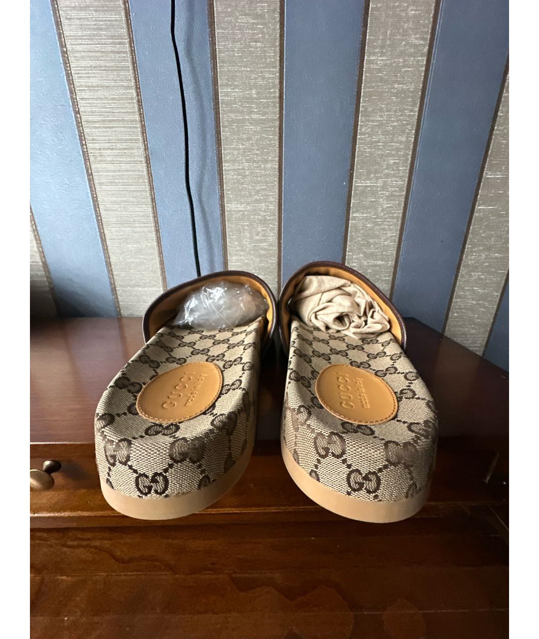 GUCCI Бежевые текстильные шлепанцы, фото 4