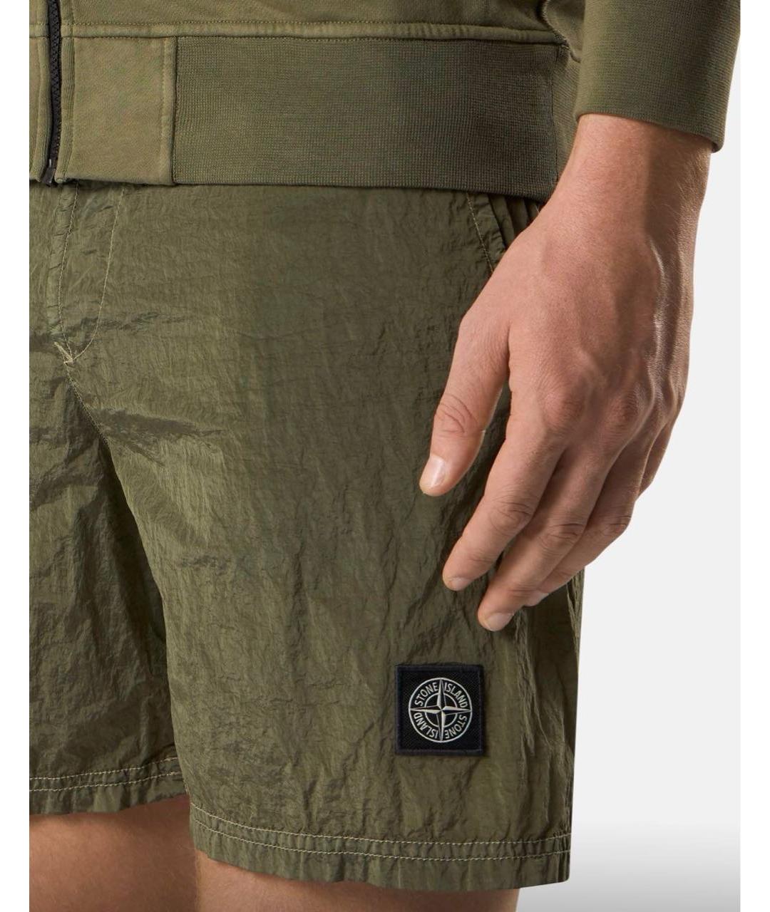 STONE ISLAND Зеленые полиамидовые шорты, фото 6