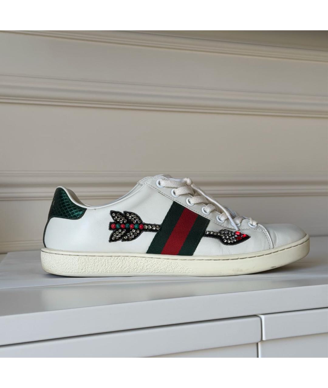 GUCCI Белые кожаные кеды, фото 5