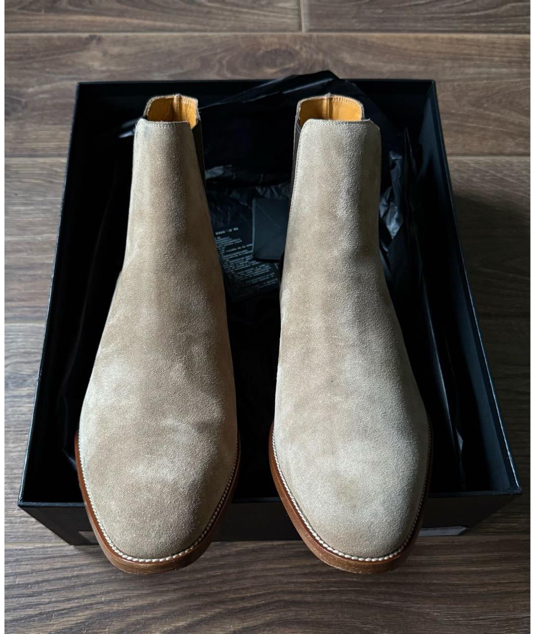 SAINT LAURENT Бежевые замшевые высокие ботинки, фото 2