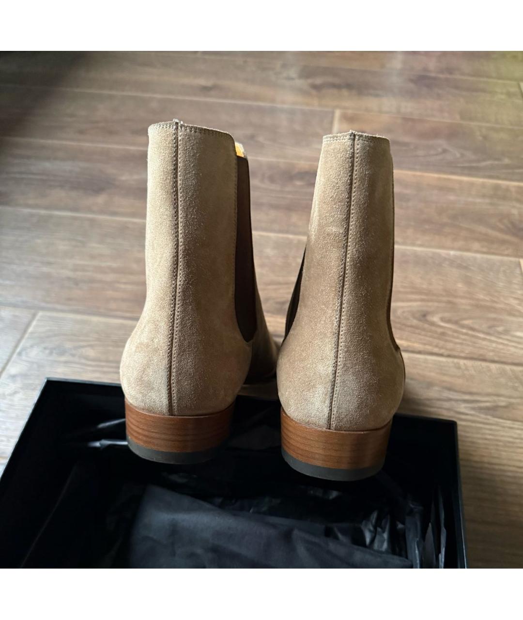 SAINT LAURENT Бежевые замшевые высокие ботинки, фото 4