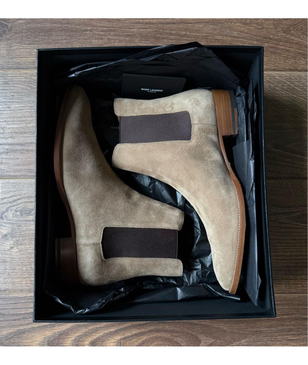 SAINT LAURENT Бежевые замшевые высокие ботинки, фото 5