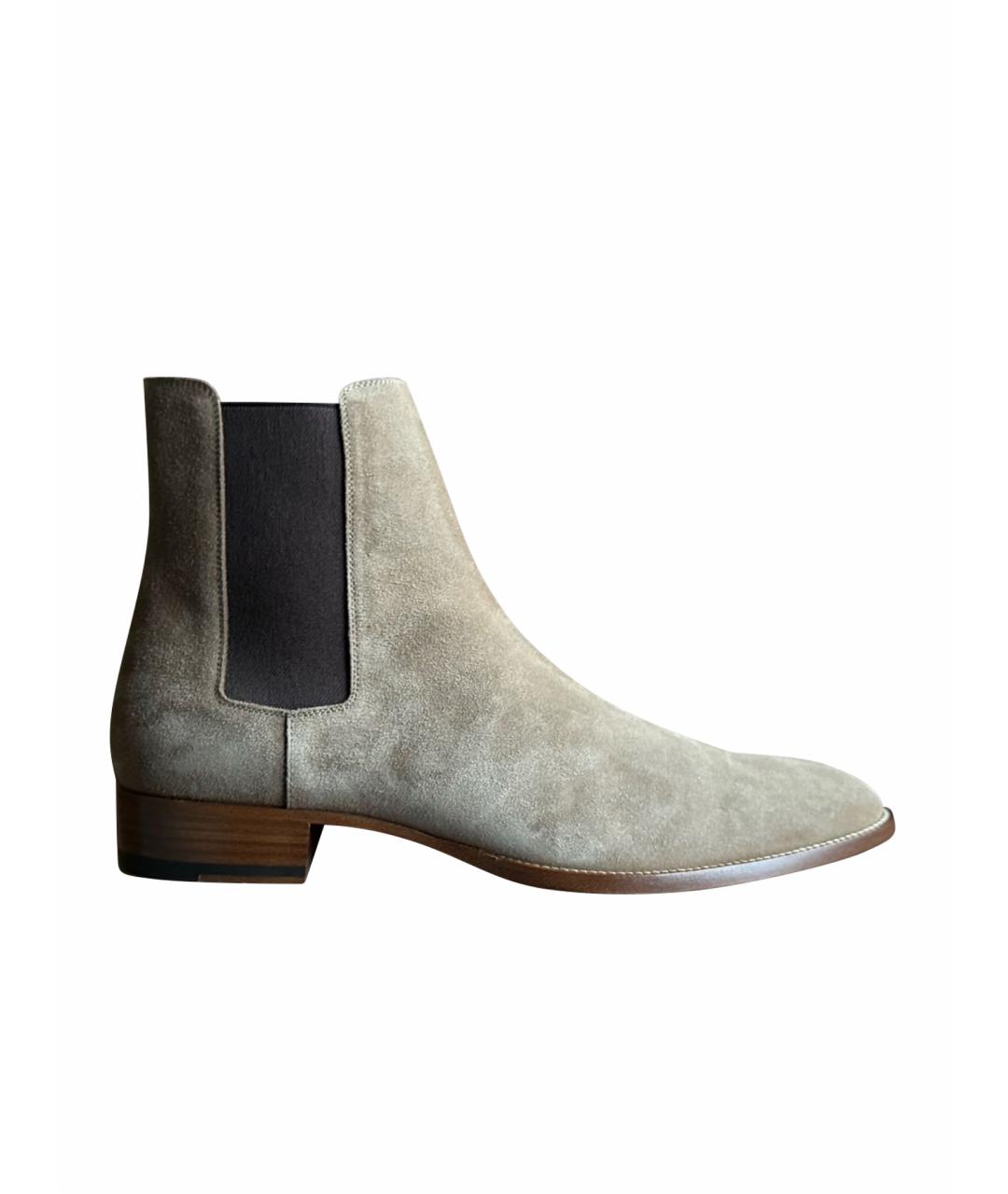 SAINT LAURENT Бежевые замшевые высокие ботинки, фото 1