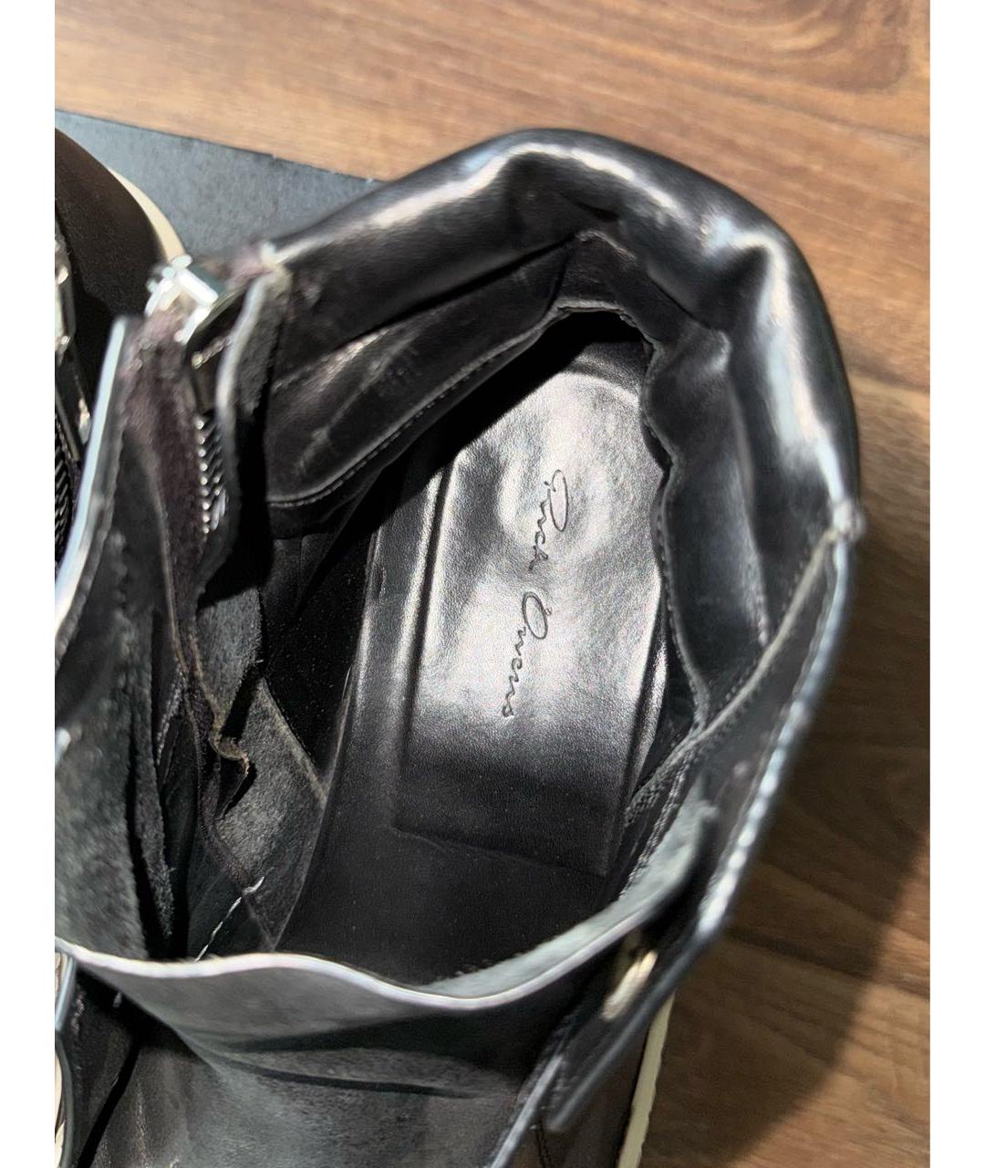 RICK OWENS Черные кожаные высокие кроссовки / кеды, фото 3