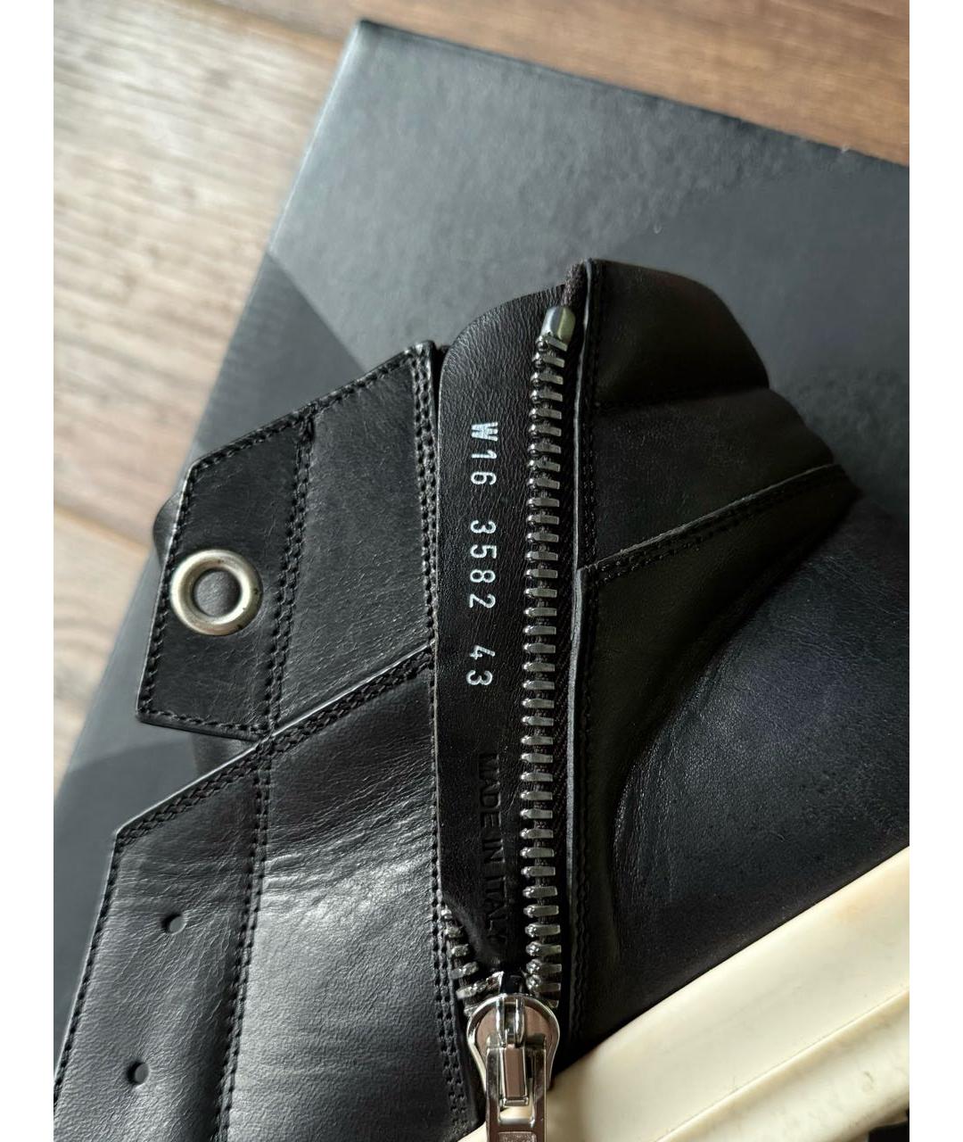 RICK OWENS Черные кожаные высокие кроссовки / кеды, фото 6