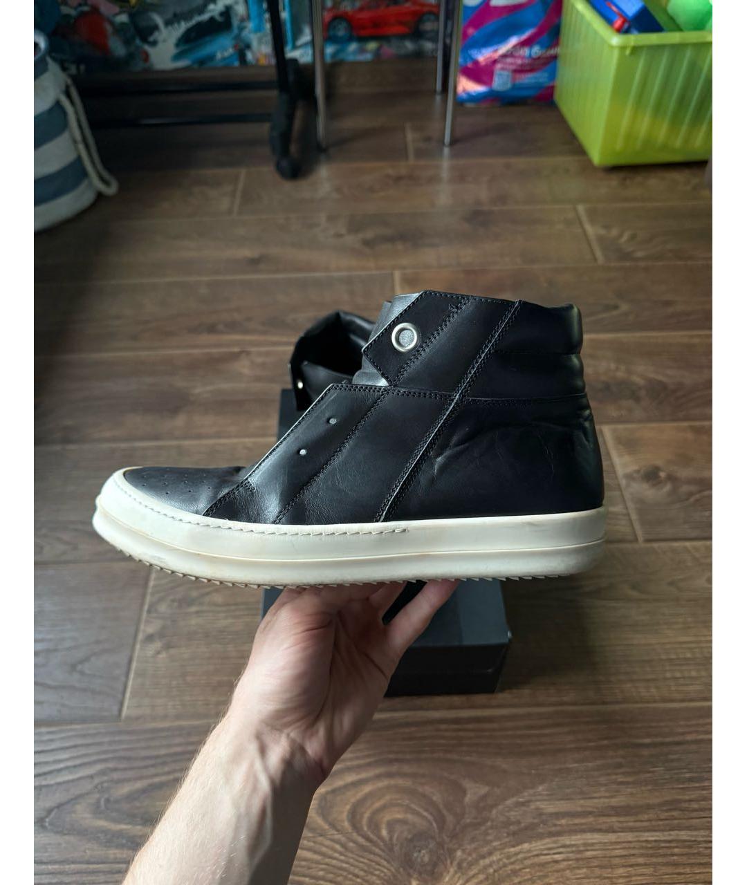 RICK OWENS Черные кожаные высокие кроссовки / кеды, фото 8