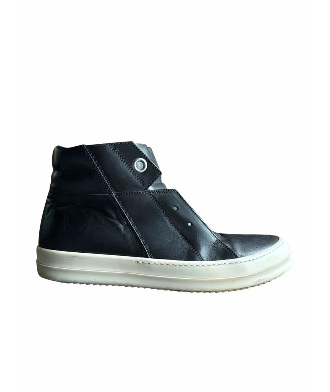 RICK OWENS Черные кожаные высокие кроссовки / кеды, фото 1