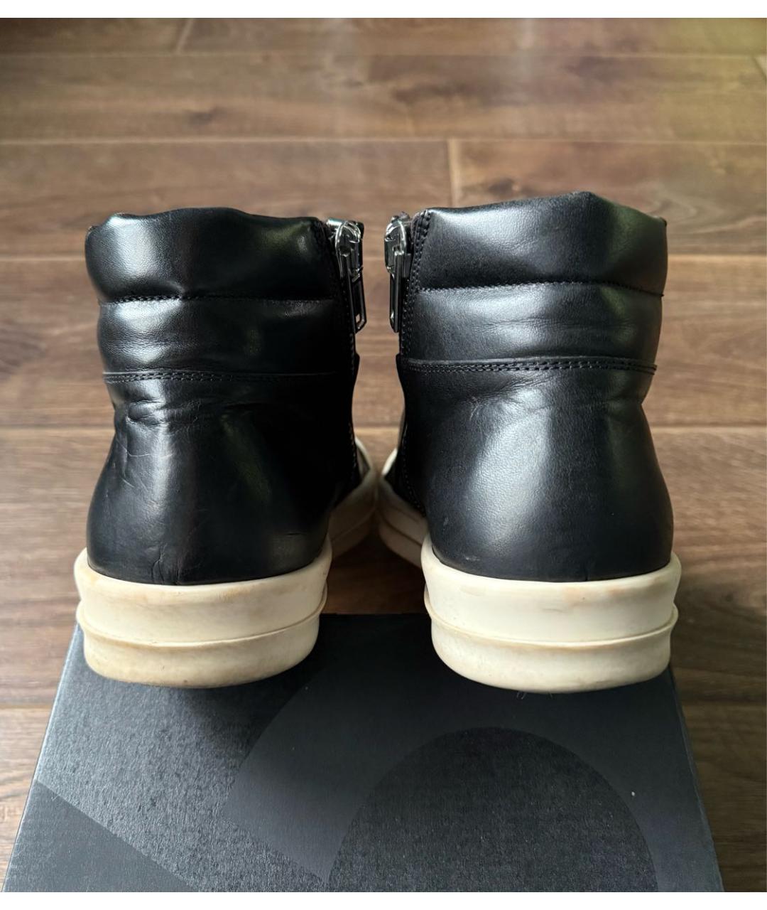 RICK OWENS Черные кожаные высокие кроссовки / кеды, фото 4