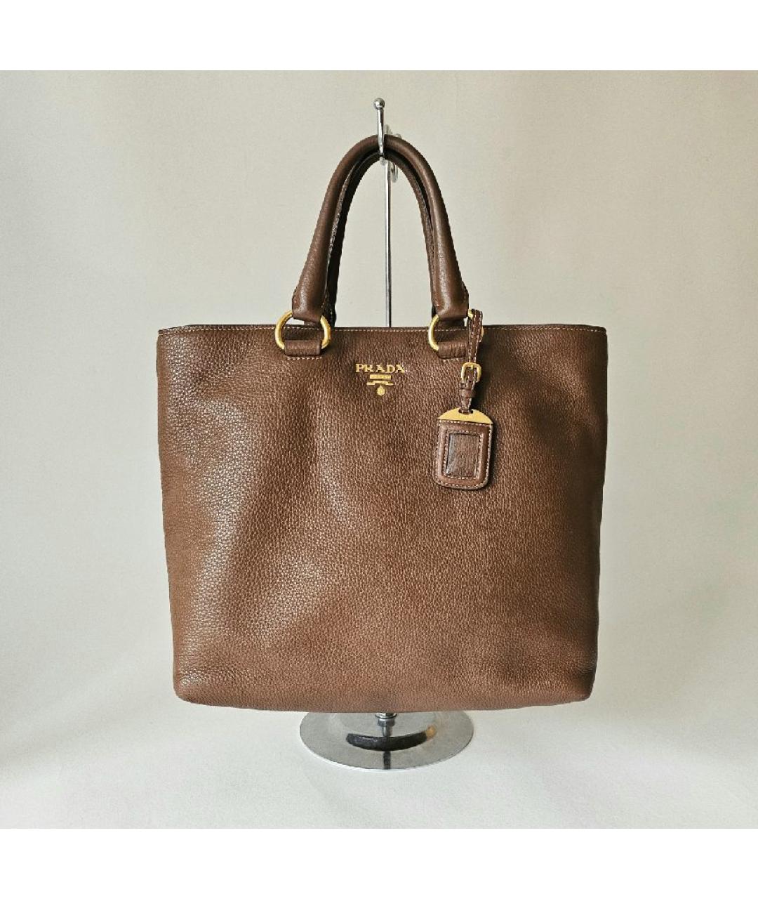 PRADA Коричневая кожаная сумка тоут, фото 8