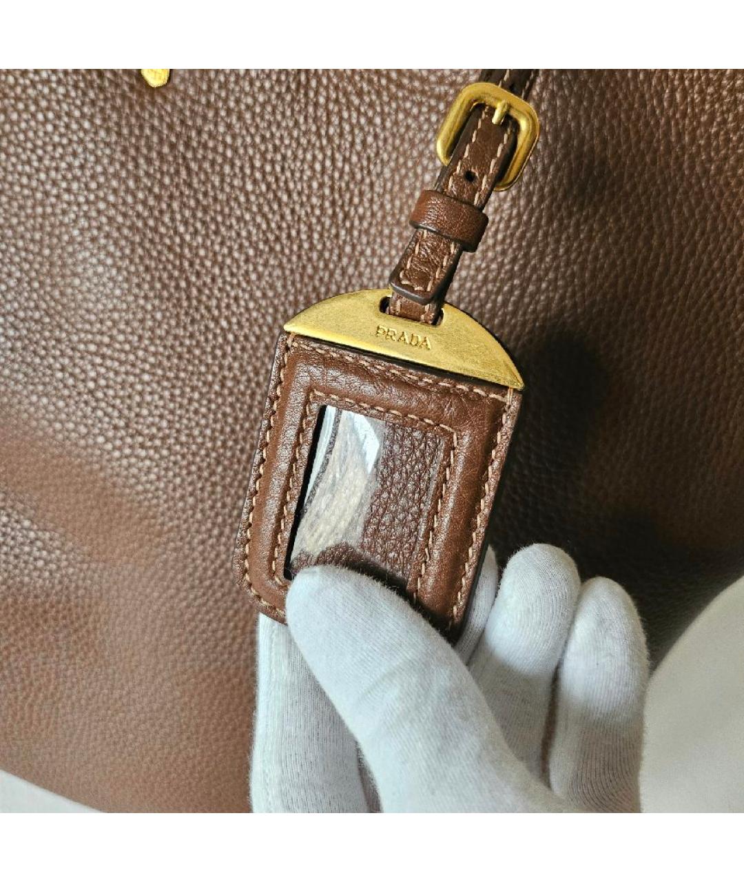 PRADA Коричневая кожаная сумка тоут, фото 7