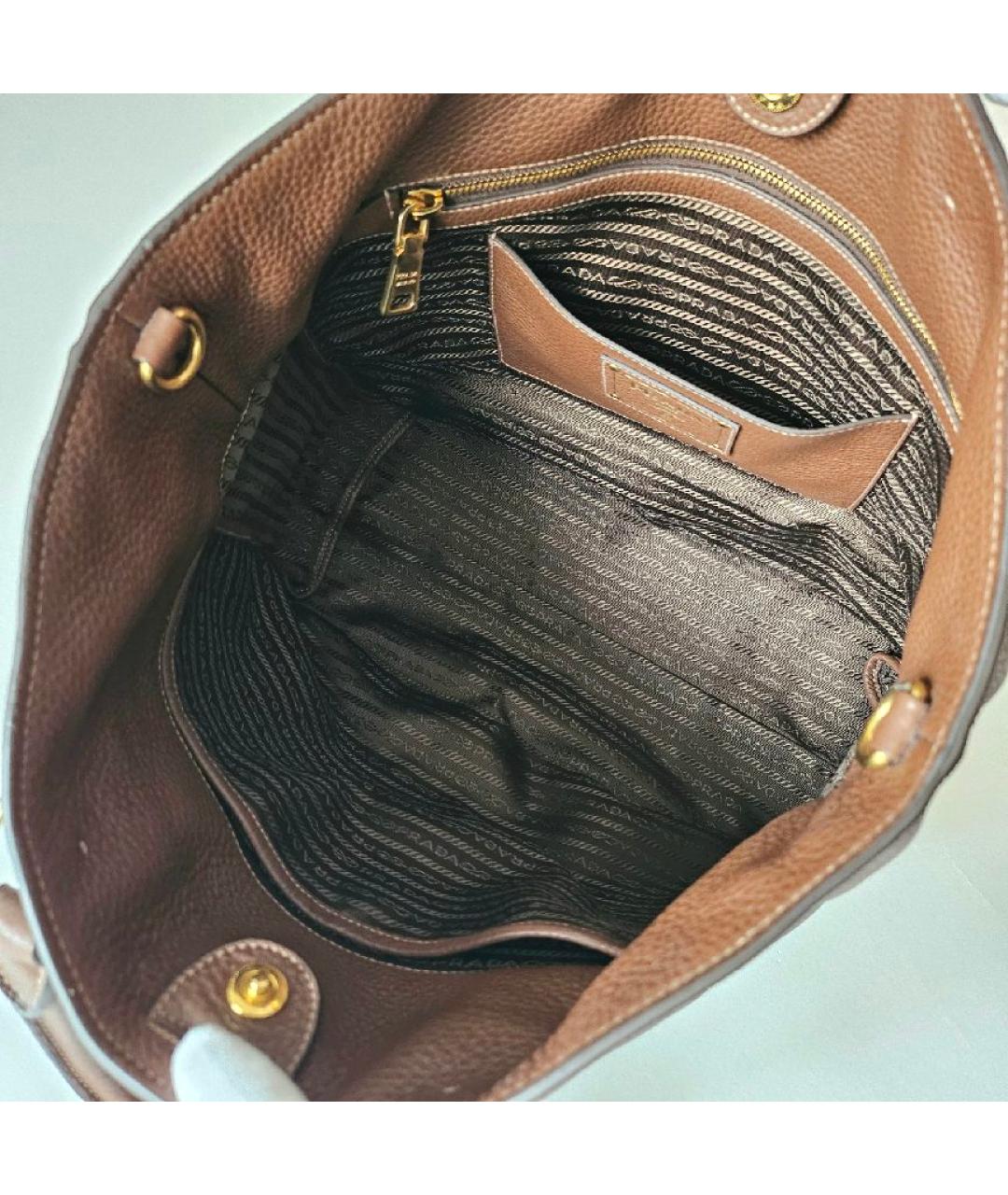 PRADA Коричневая кожаная сумка тоут, фото 6
