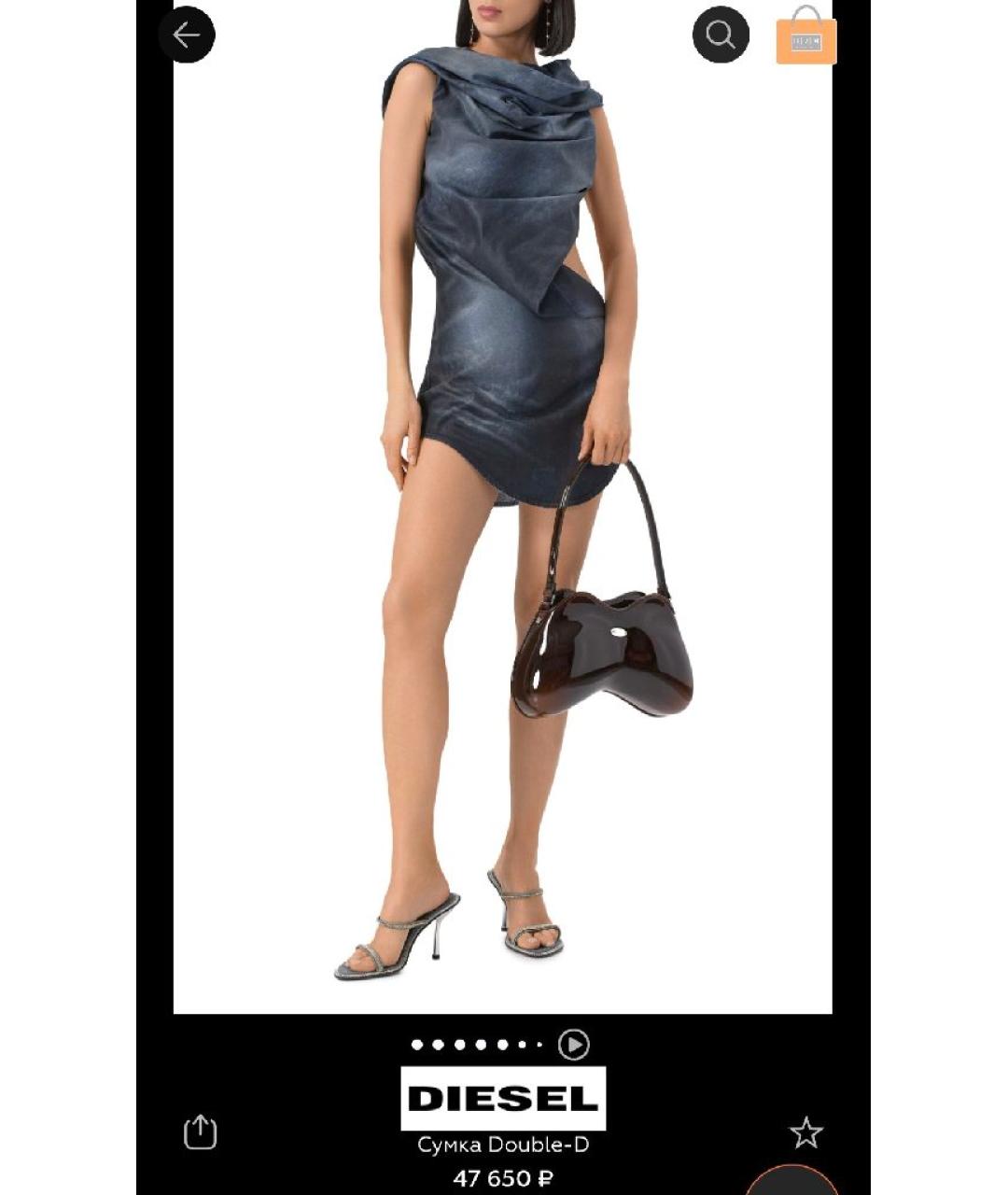 DIESEL Черная сумка через плечо из лакированной кожи, фото 2