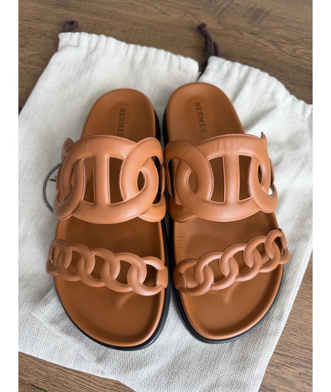 HERMES Коричневые кожаные сандалии, фото 2