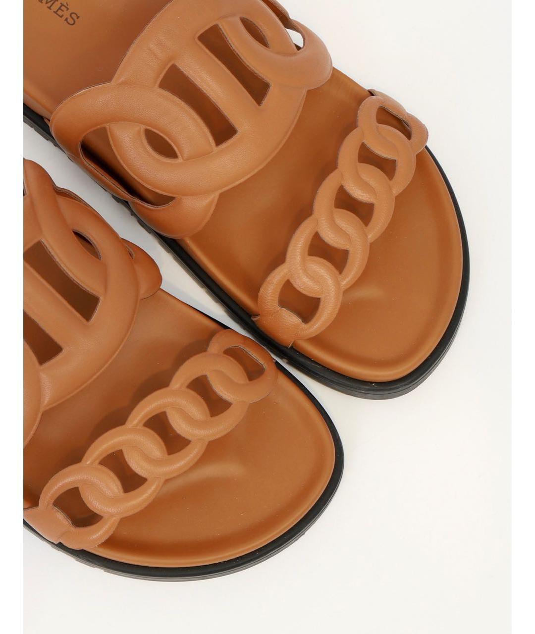 HERMES Коричневые кожаные сандалии, фото 4