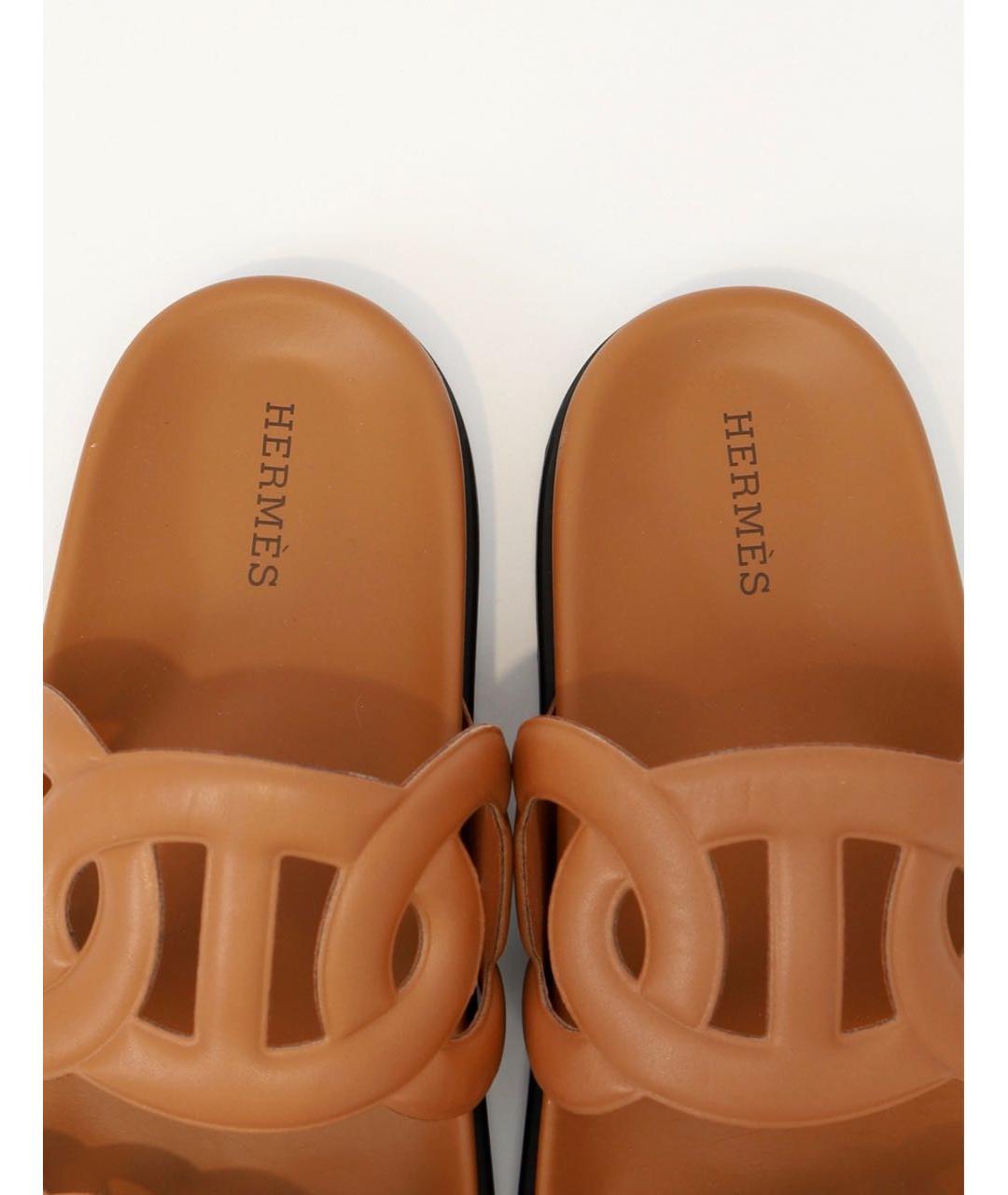 HERMES Коричневые кожаные сандалии, фото 3