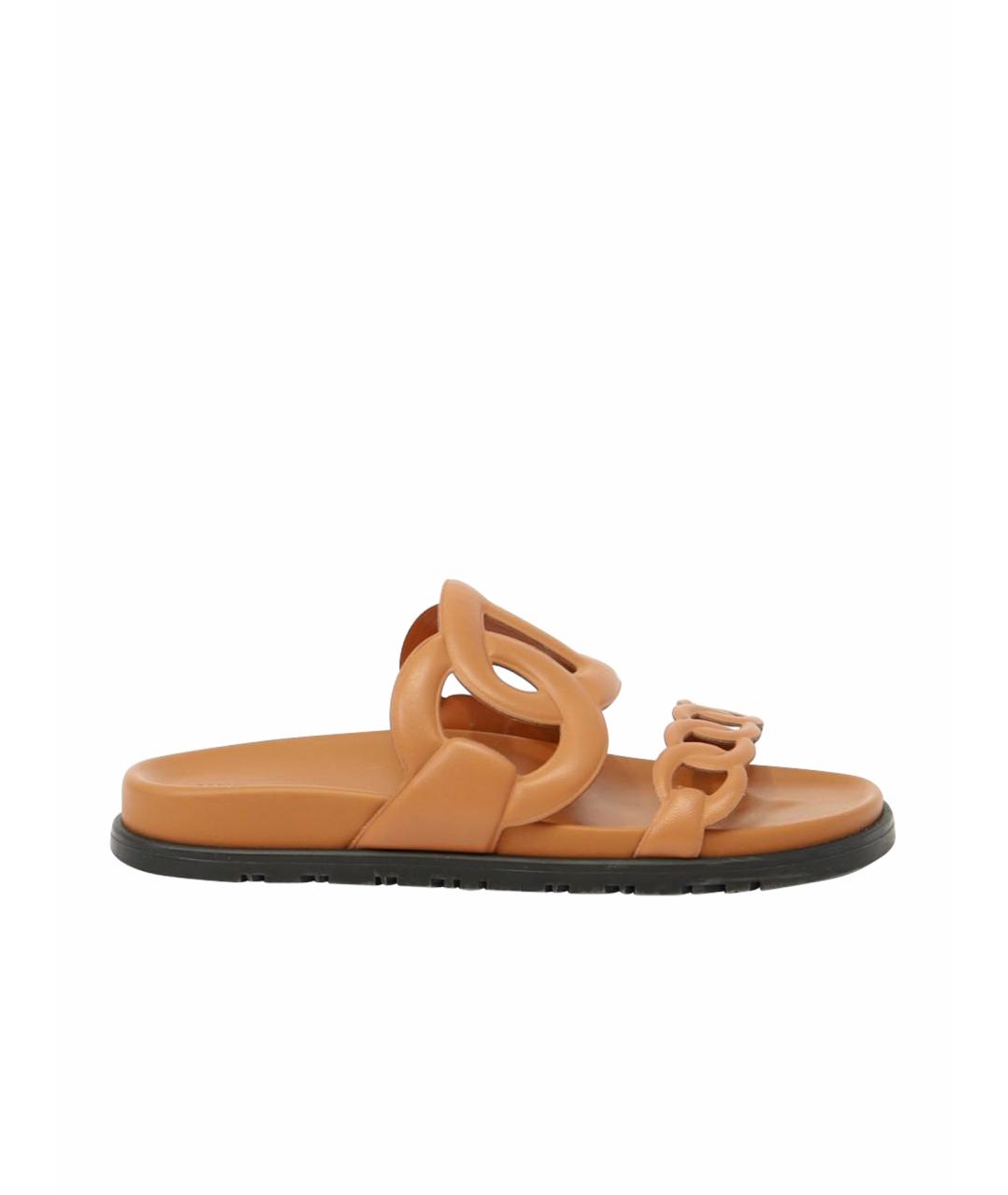 HERMES Коричневые кожаные сандалии, фото 1