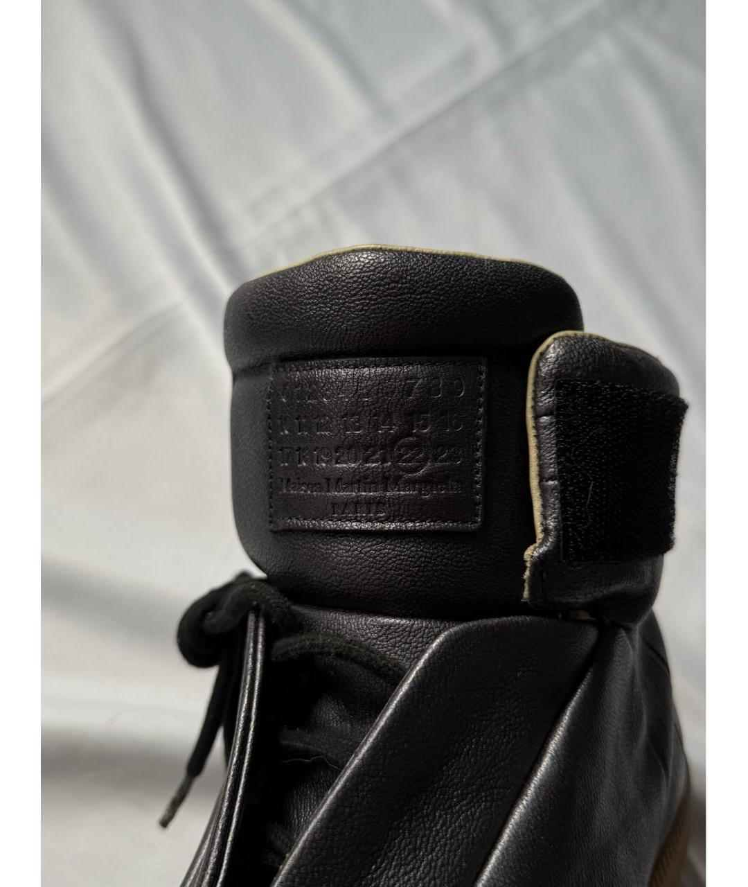 MAISON MARGIELA Антрацитовые кожаные высокие кроссовки / кеды, фото 6