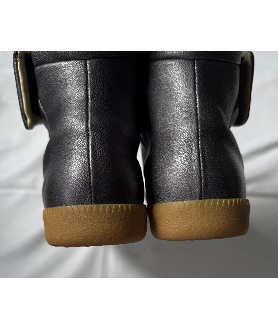 MAISON MARGIELA Антрацитовые кожаные высокие кроссовки / кеды, фото 4