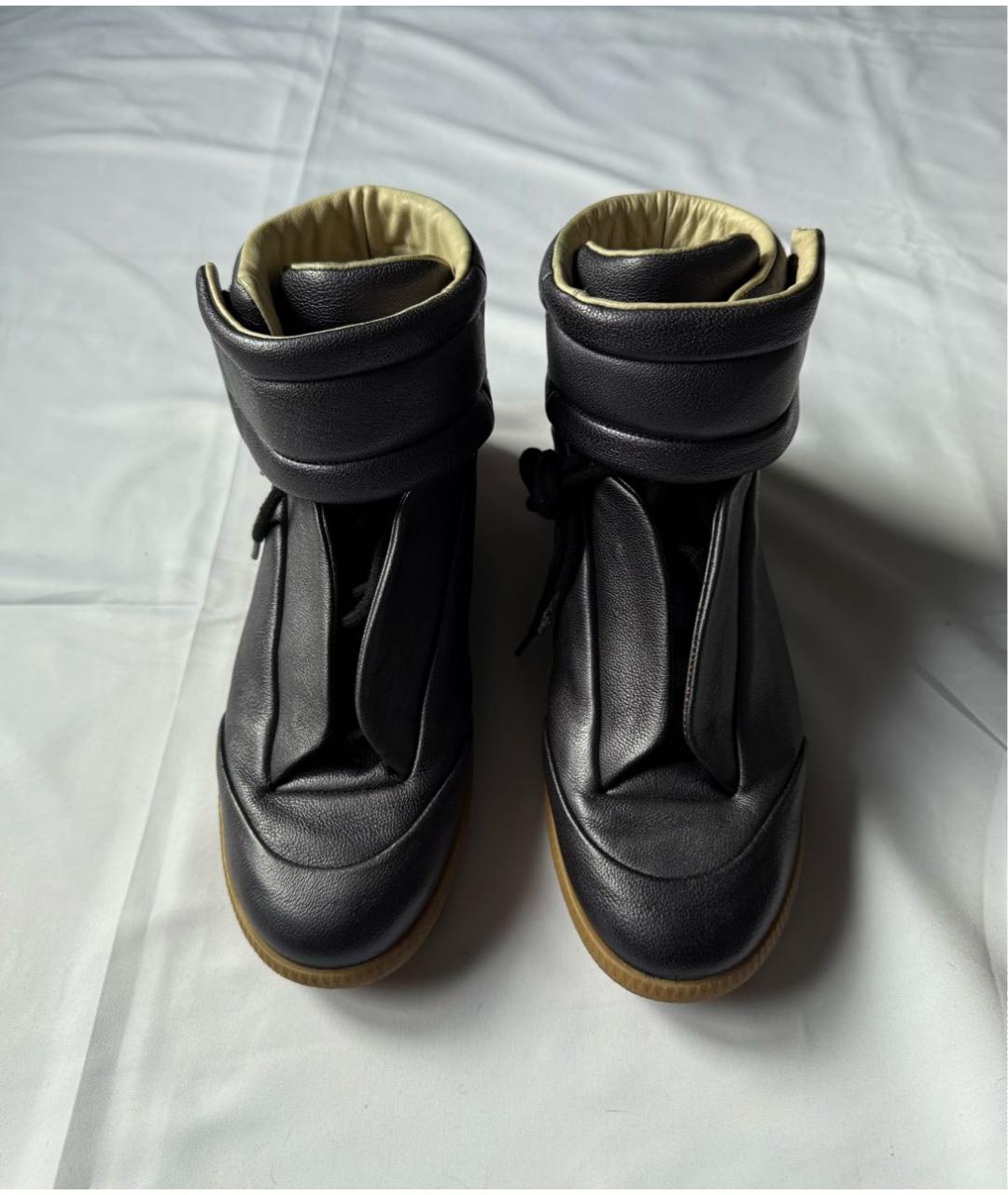 MAISON MARGIELA Антрацитовые кожаные высокие кроссовки / кеды, фото 2