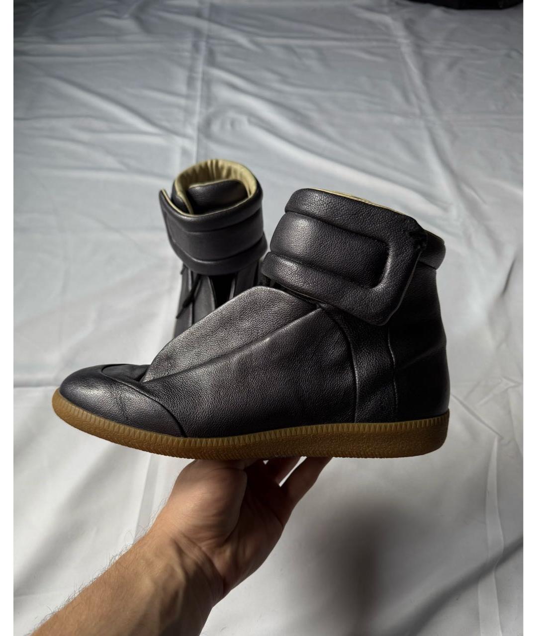 MAISON MARGIELA Антрацитовые кожаные высокие кроссовки / кеды, фото 9